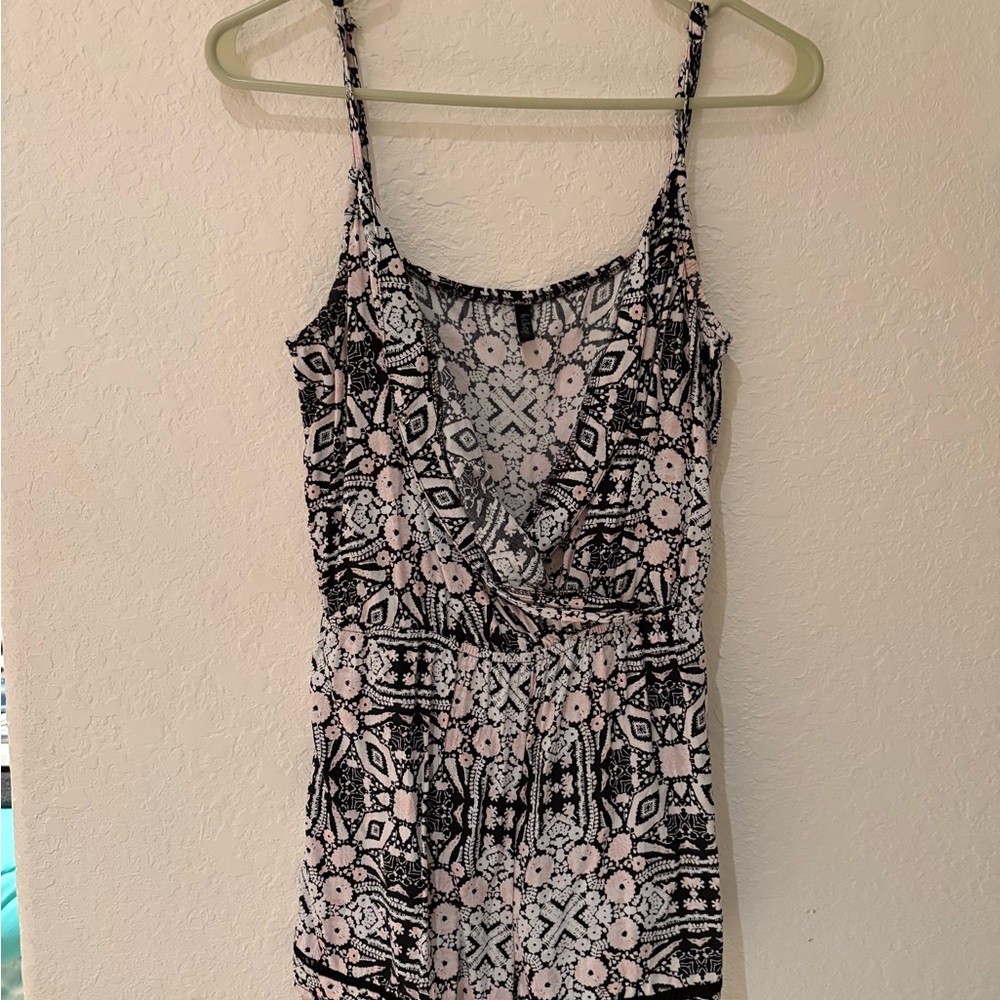 Women's Black and Pink Patterned Romper
